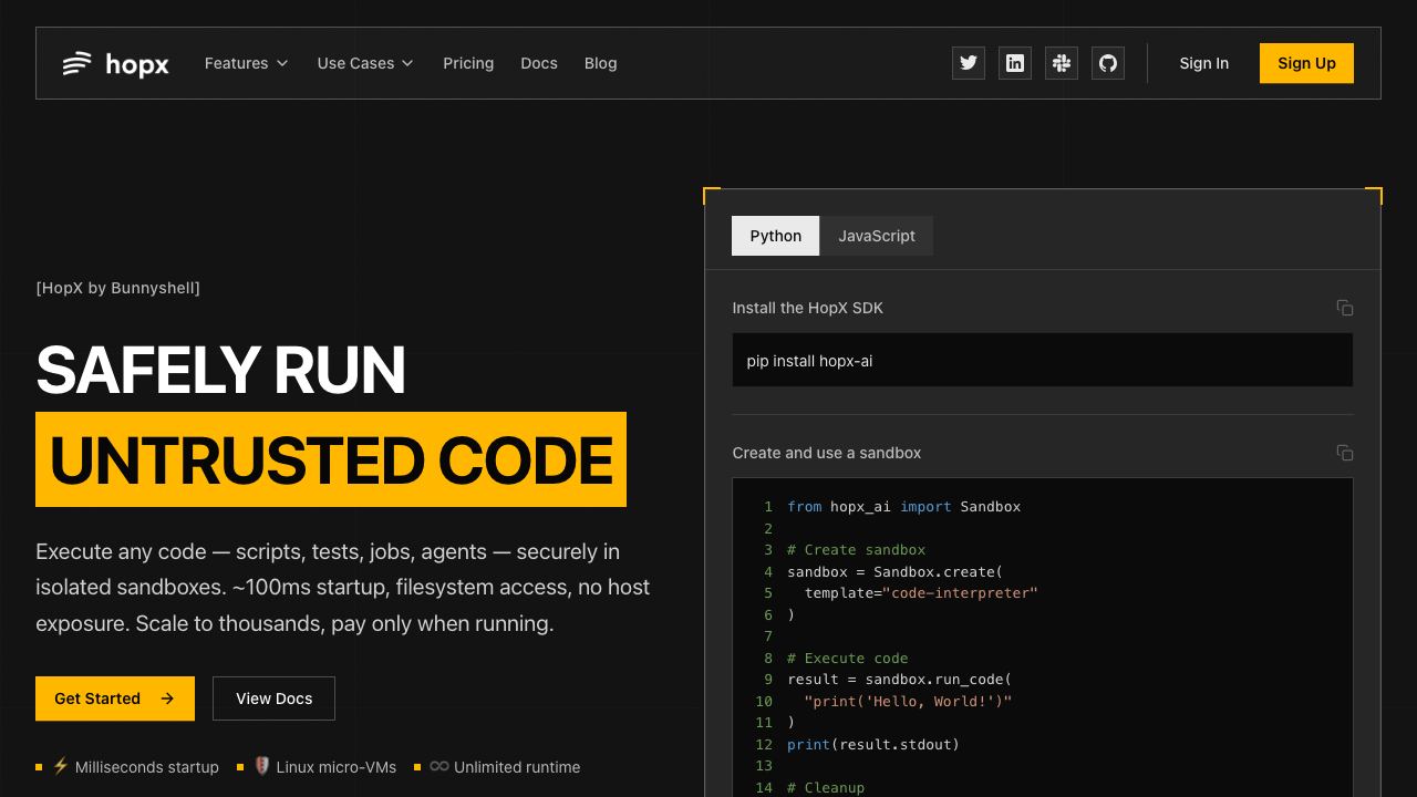 The Cloud for AI Agents website screenshot