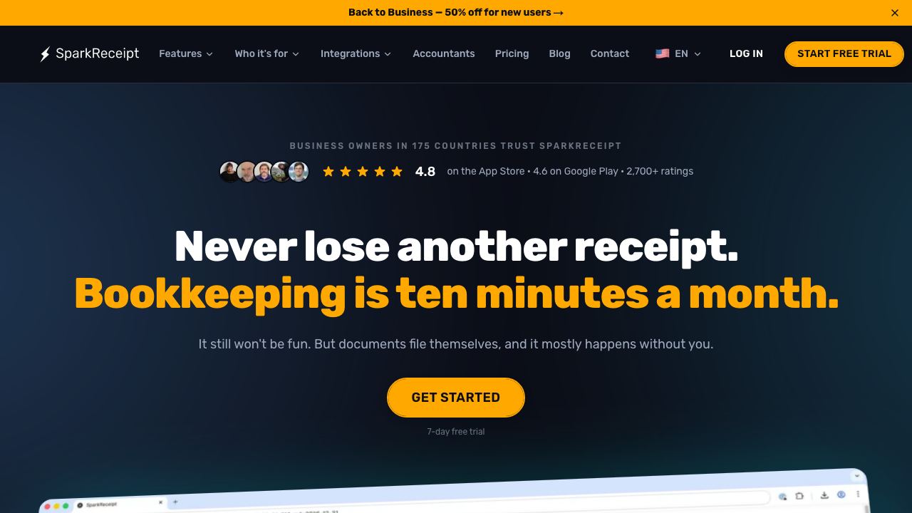 SparkReceipt 网站截图