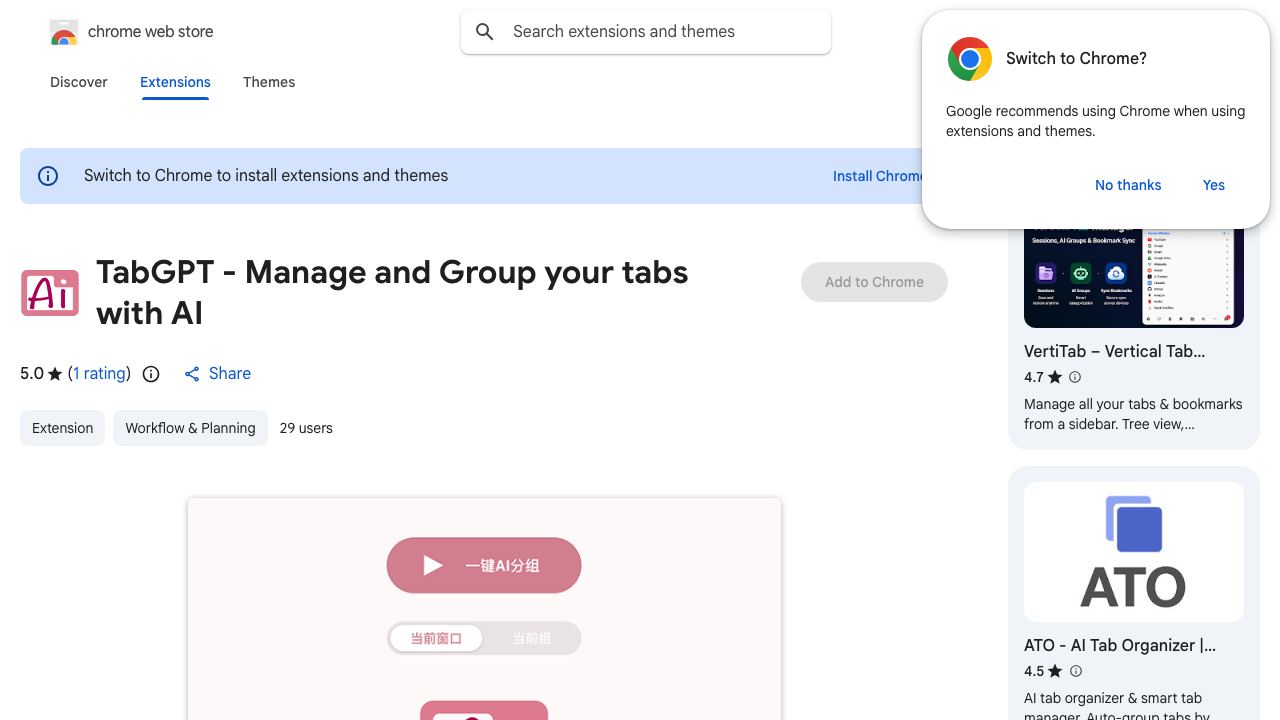 TabGPT - Manage and Group your tabs with AI 网站截图