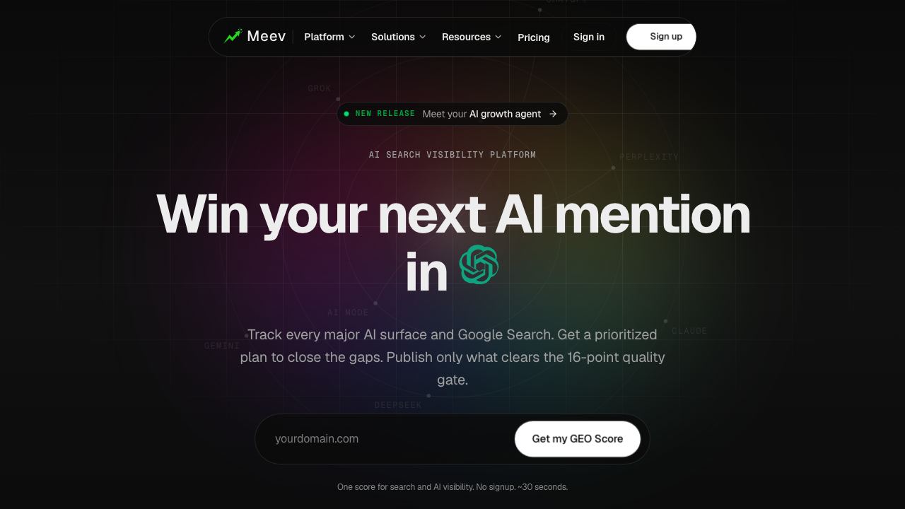 Meev website screenshot