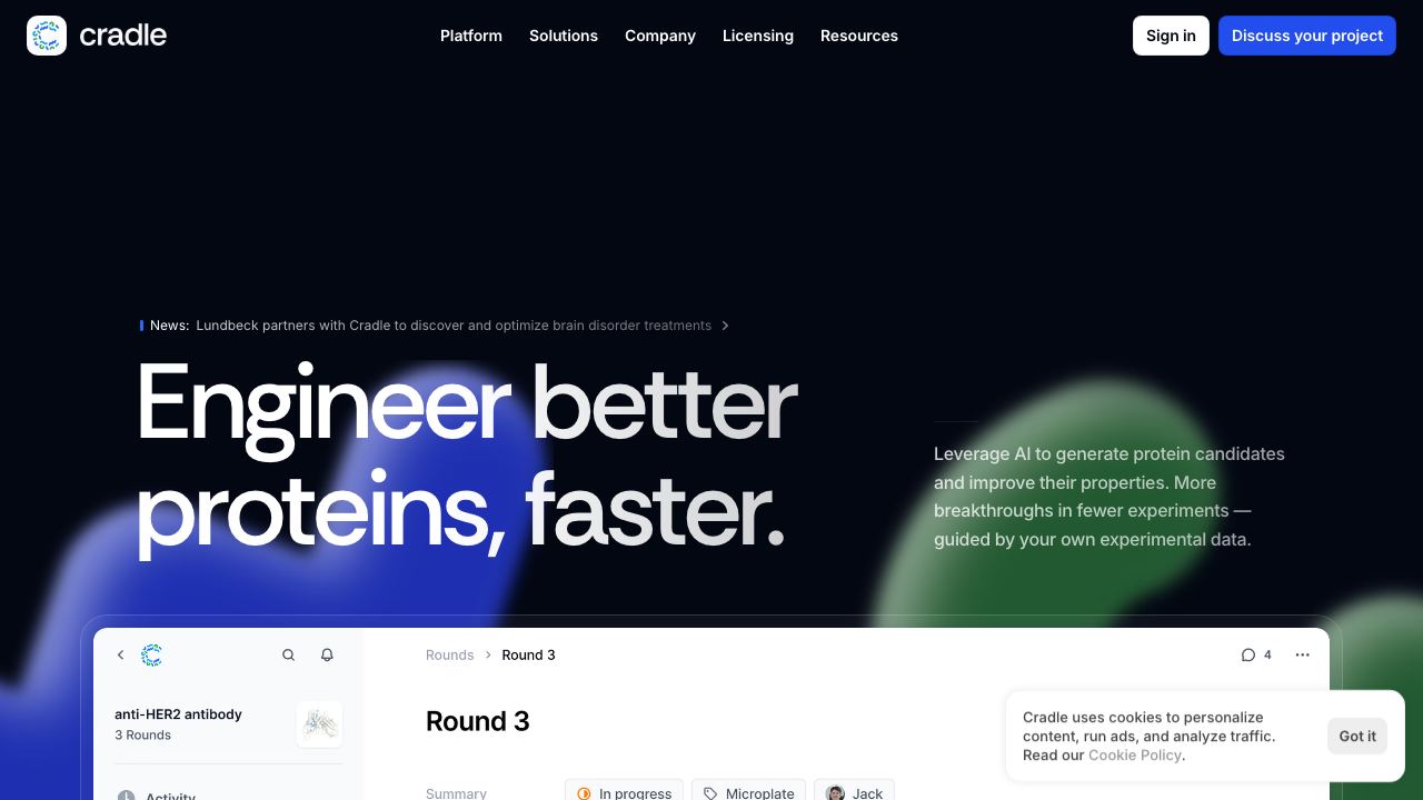 Cradle website screenshot