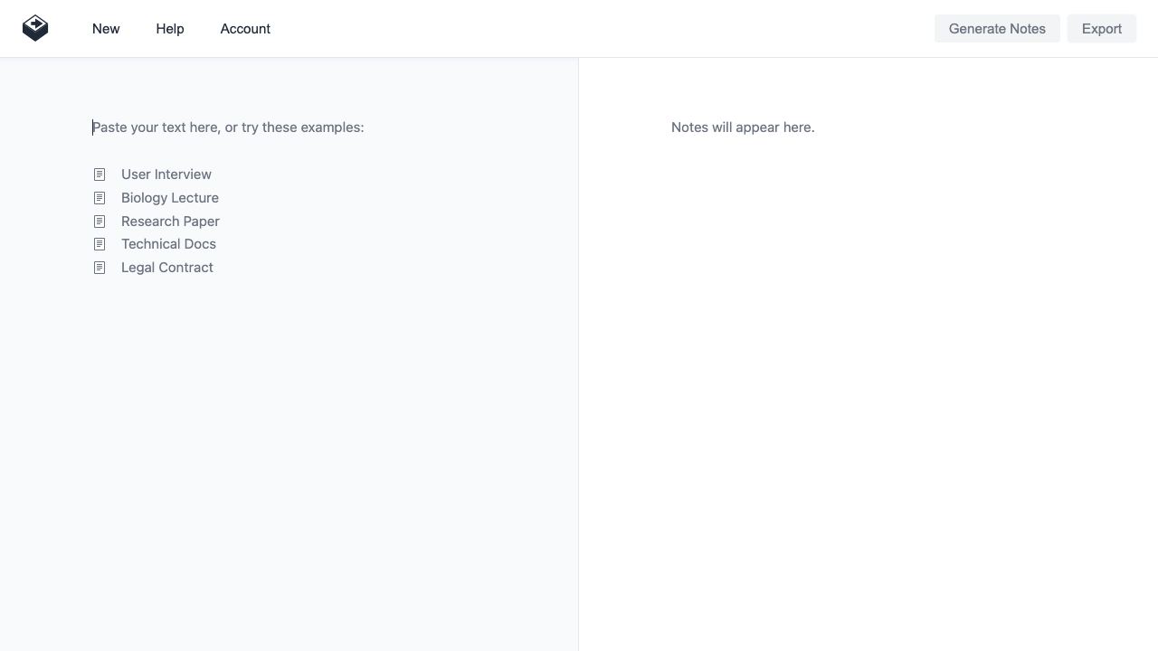 Text2Note website screenshot
