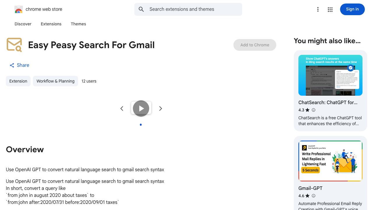 Easy Peasy Search For Gmail 网站截图