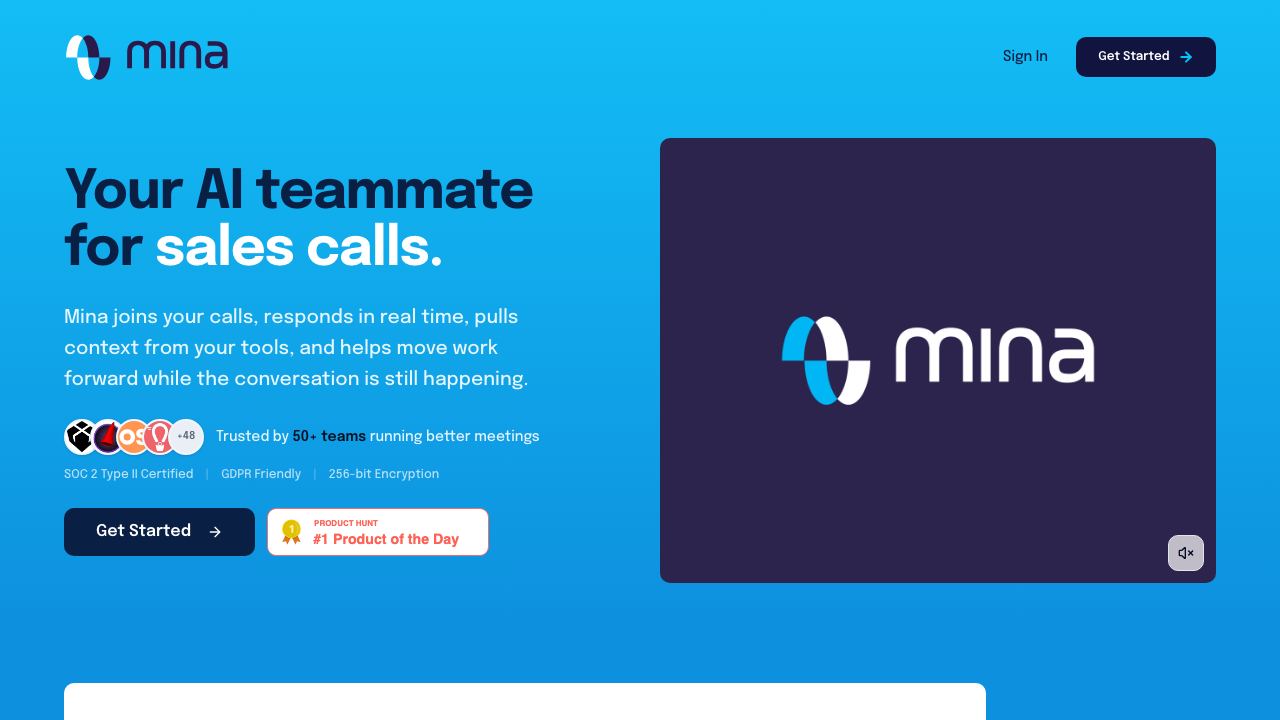 Mina Meeting Assistant website screenshot