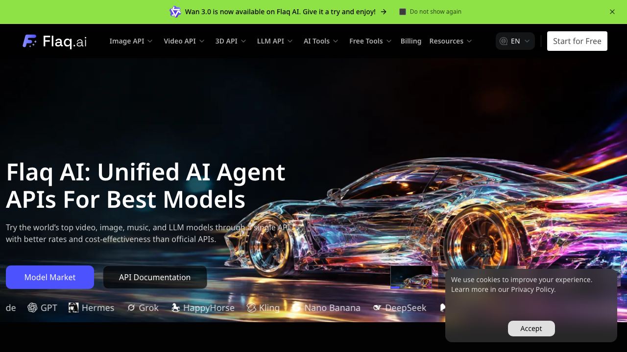 Flaq AI API Platform website screenshot