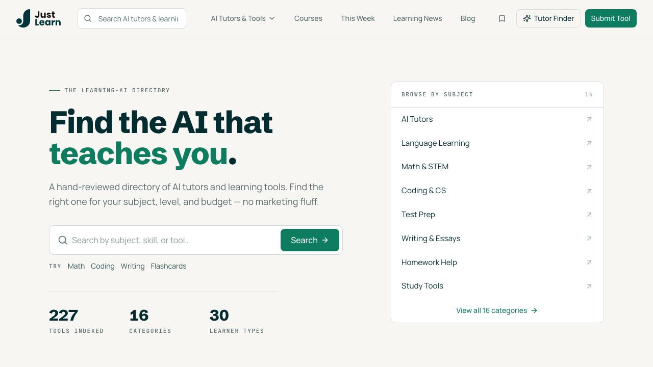 JustLearn website screenshot