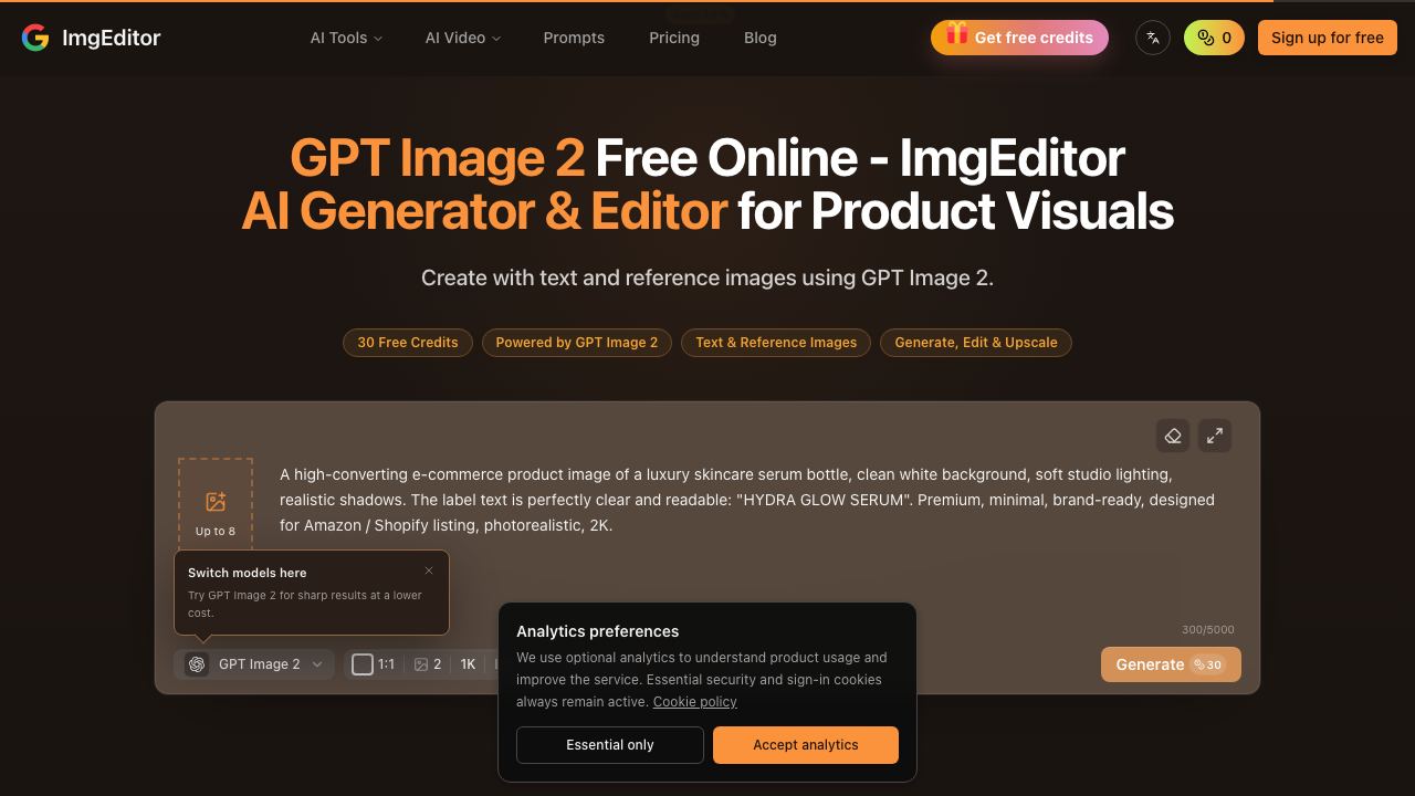 GPT Image 2 Free online ai image editor 网站截图