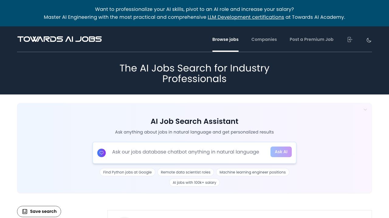 Towards AI Jobs 网站截图