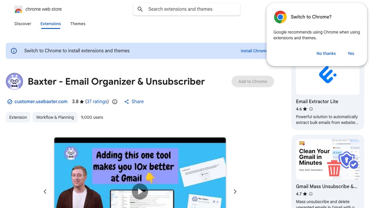 Baxter - Email Organizer & Unsubscriber 网站截图