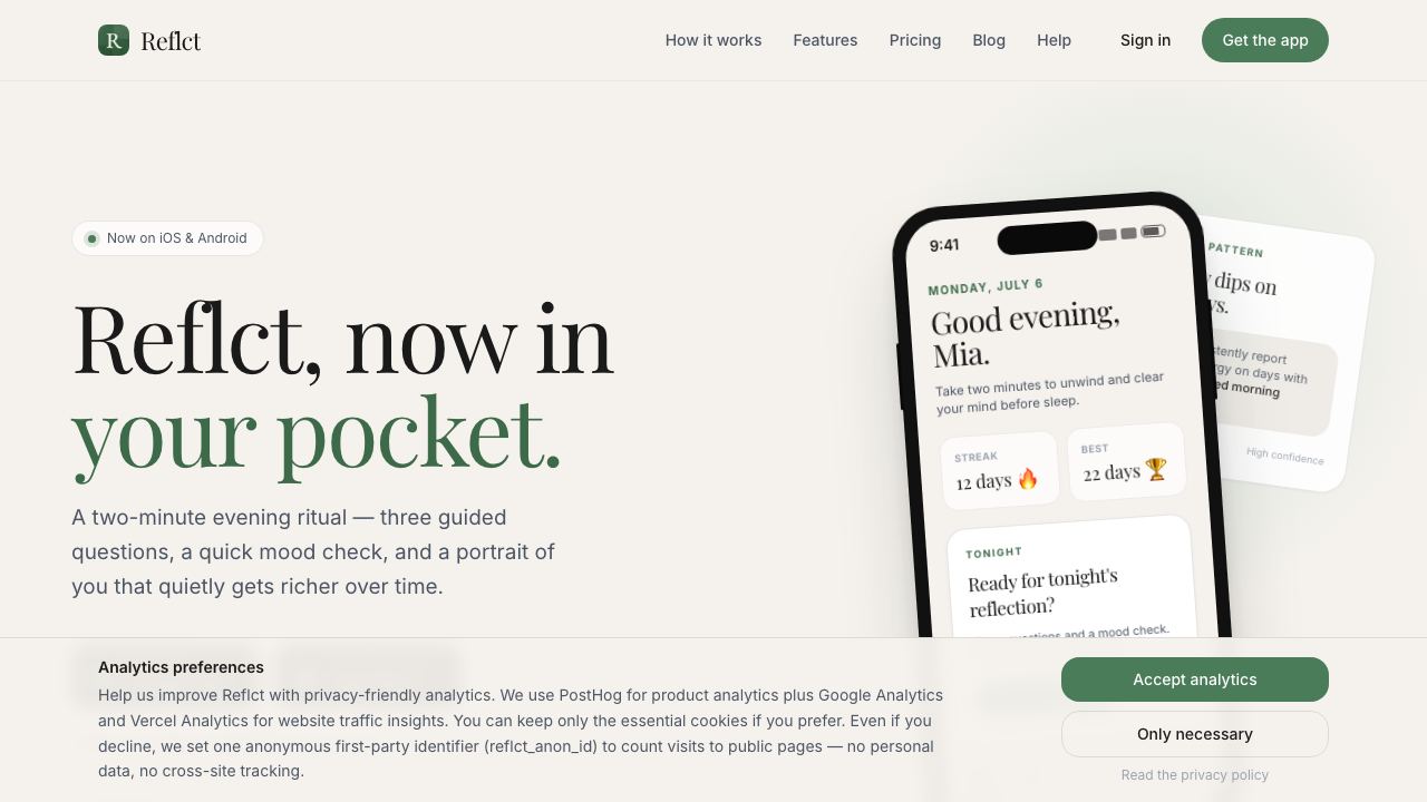 Reflct website screenshot