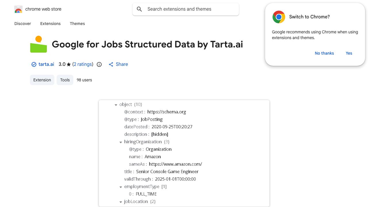 Google for Jobs Structured Data by Tarta.ai 网站截图