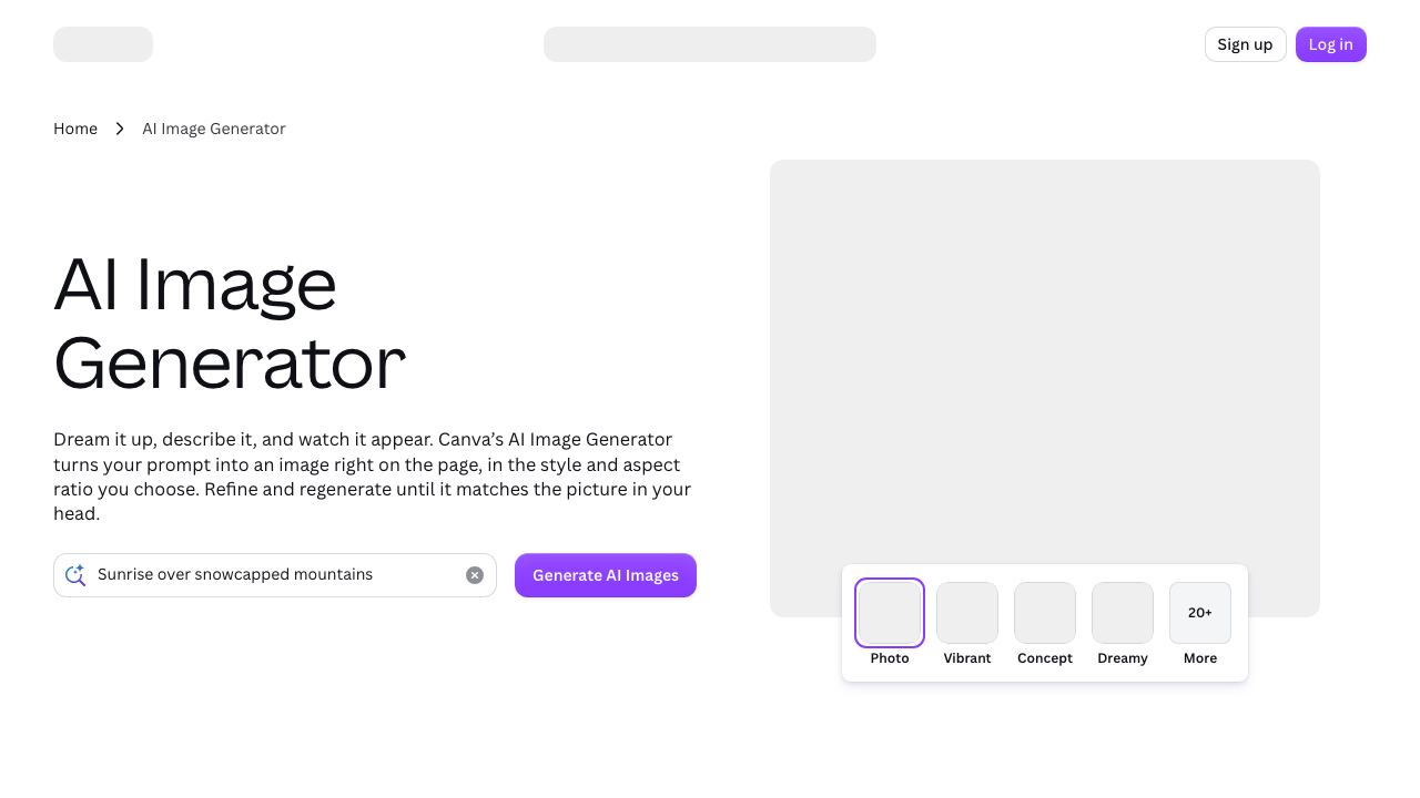 Canva Text to Image 网站截图