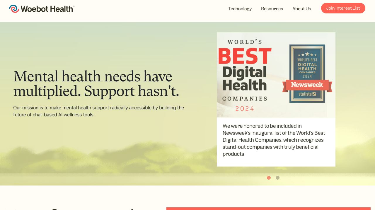 Woebot Health 网站截图