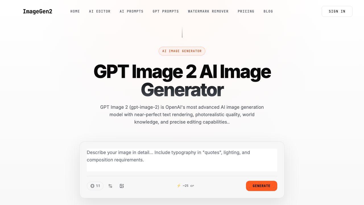 ImageGen2 website screenshot