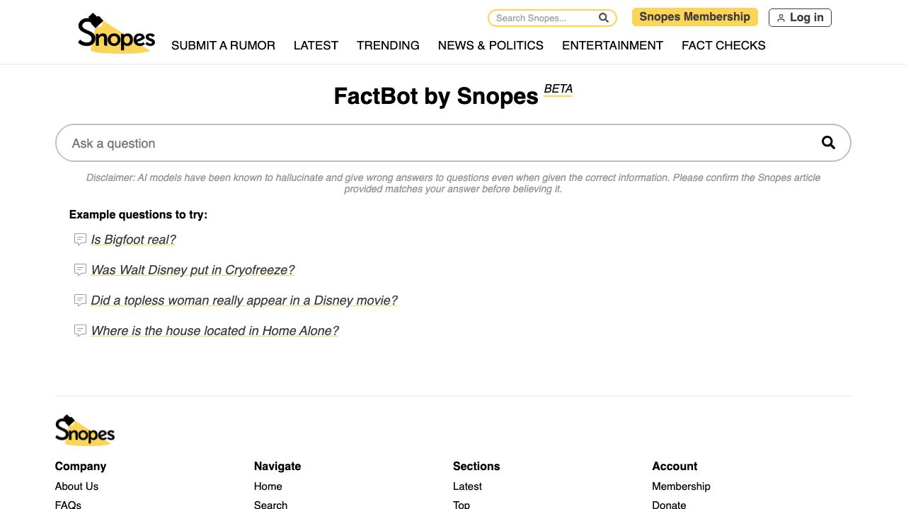 Snopes Factbot 网站截图