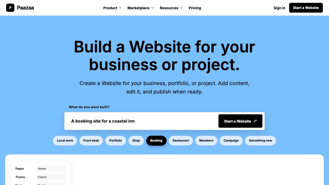 Paazaa is a smart website builder 网站截图
