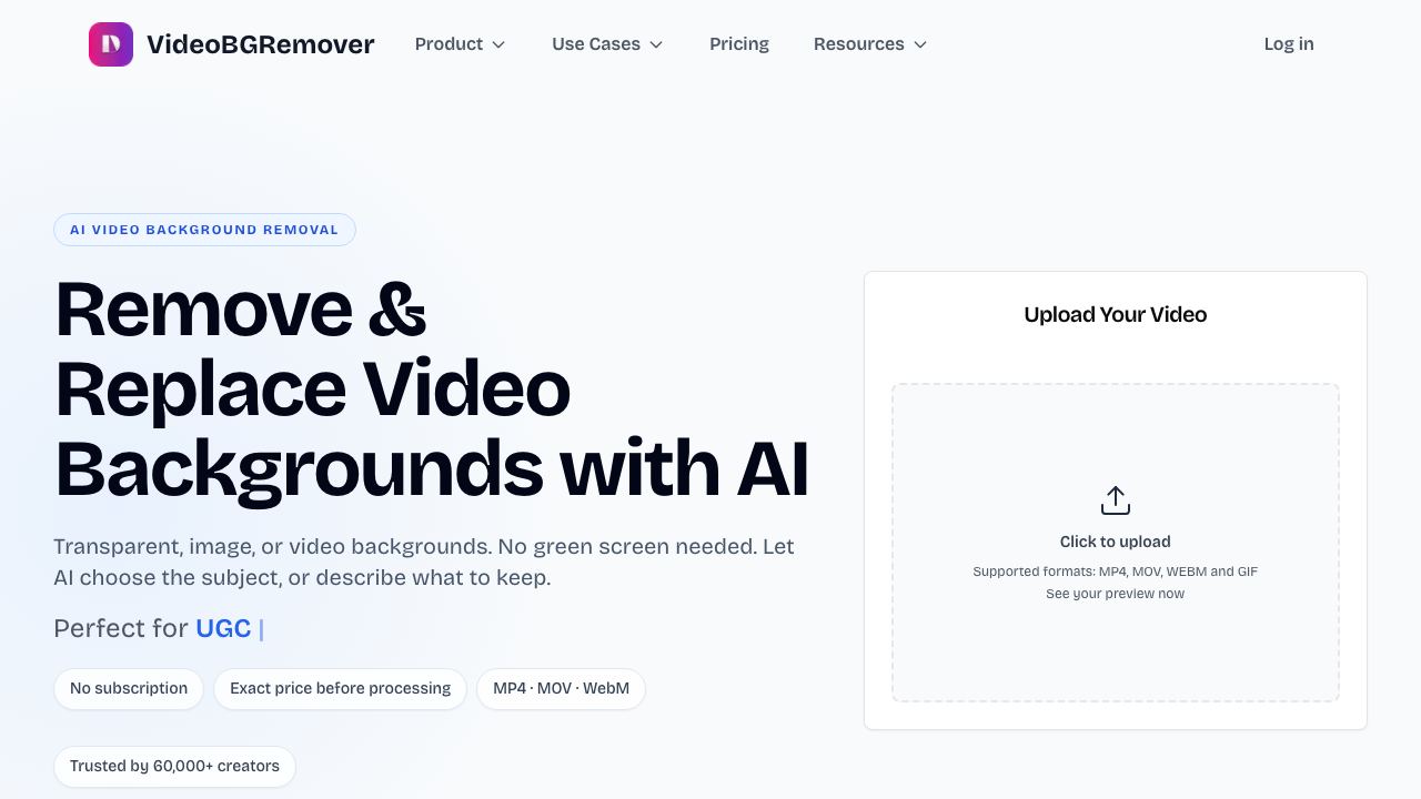 VideoBGRemover website screenshot