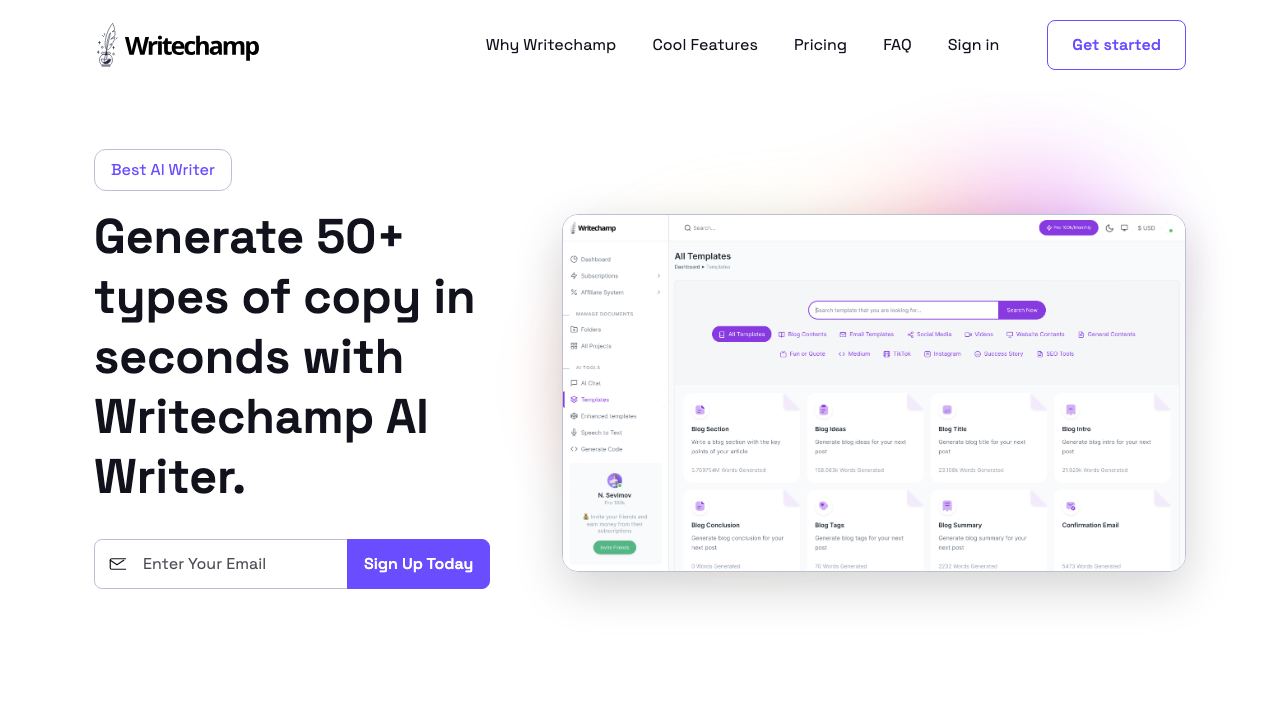 Writechamp.io website screenshot