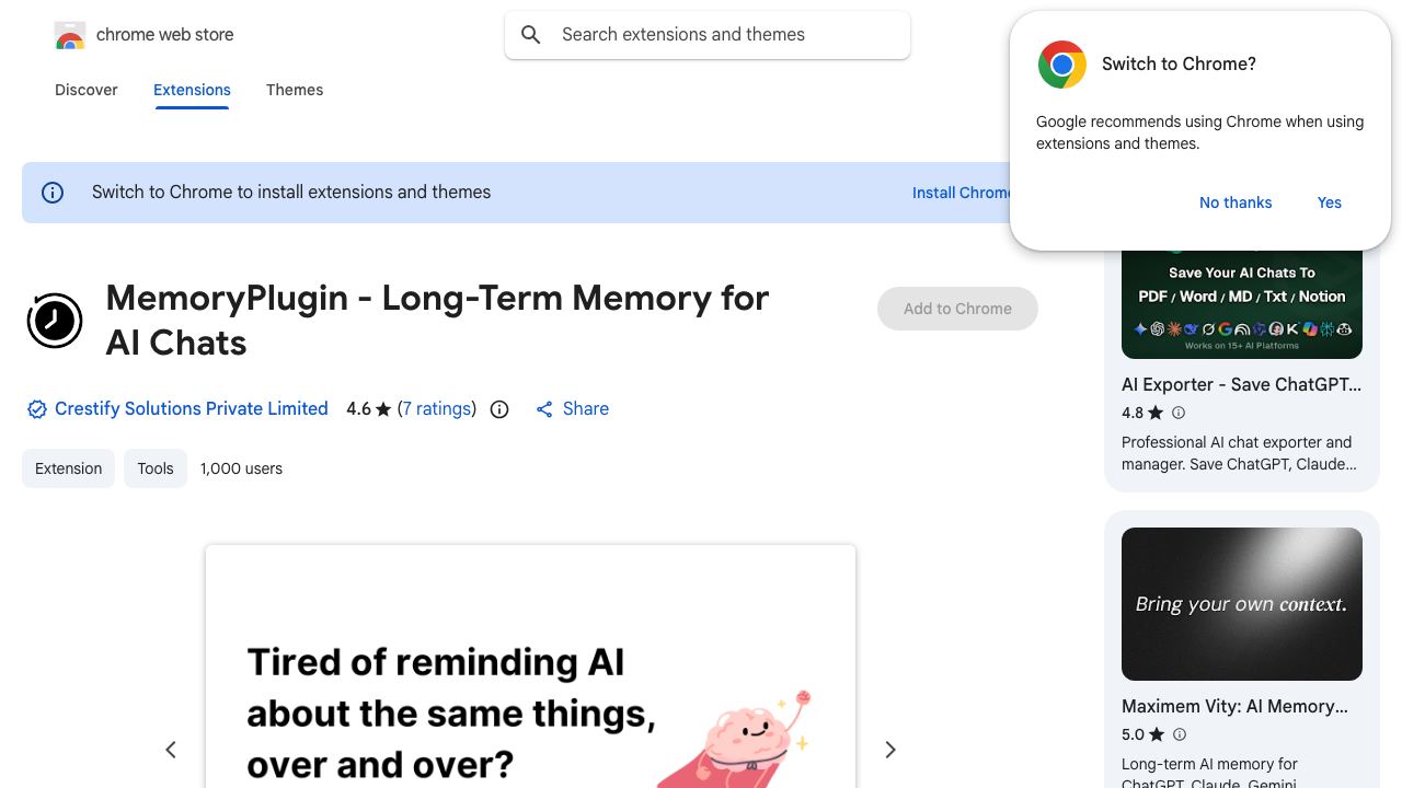 MemoryPlugin - Long-Term Memory for AI Chats website screenshot