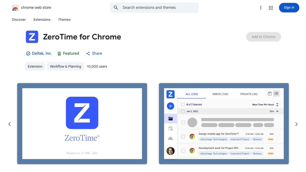 ZeroTime for Chrome 网站截图
