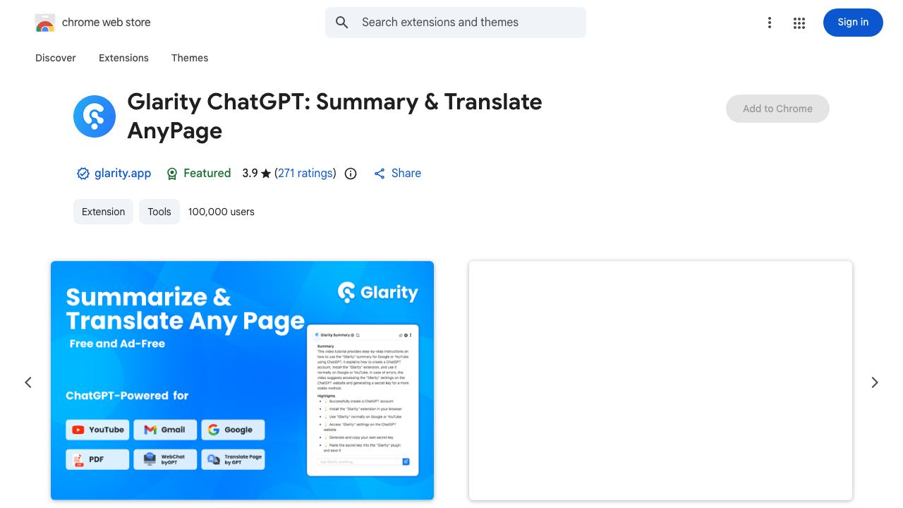 Glarity ChatGPT: Summary & Translate AnyPage website screenshot