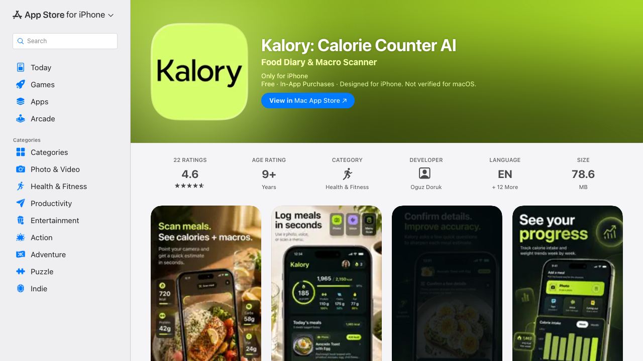Kalory: AI Calorie Counter 网站截图