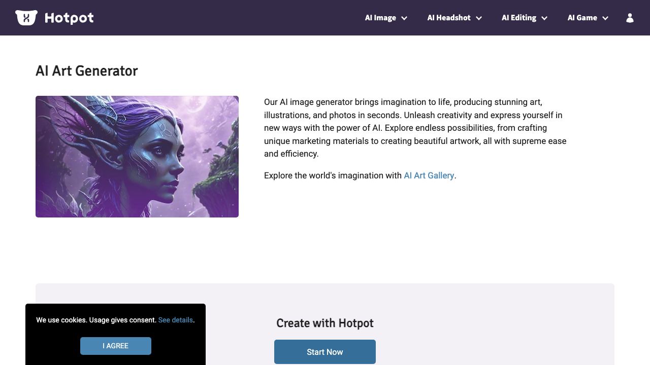 Hotpot Art Generator website screenshot