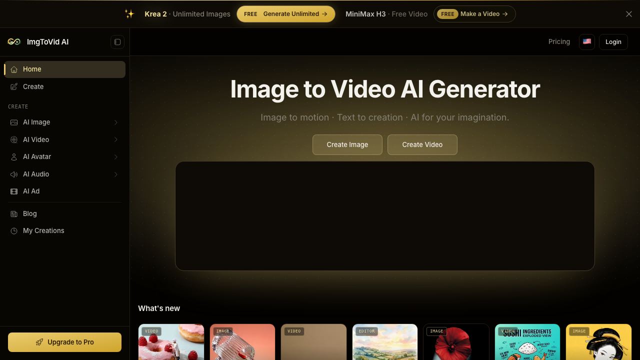 Image to Video AI - Free AI Video Generator Online website screenshot