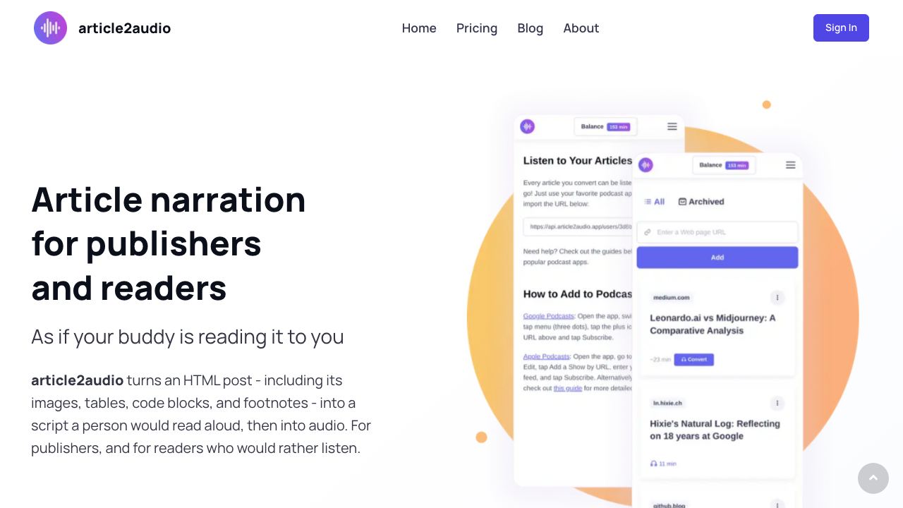 article2audio website screenshot