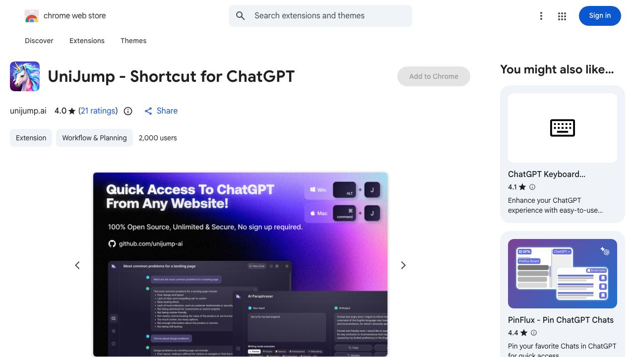 UniJump - Shortcut for ChatGPT 网站截图
