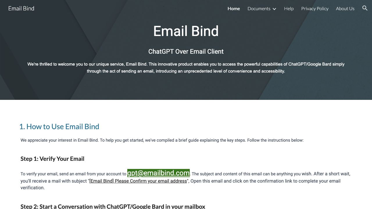 Emailbind website screenshot