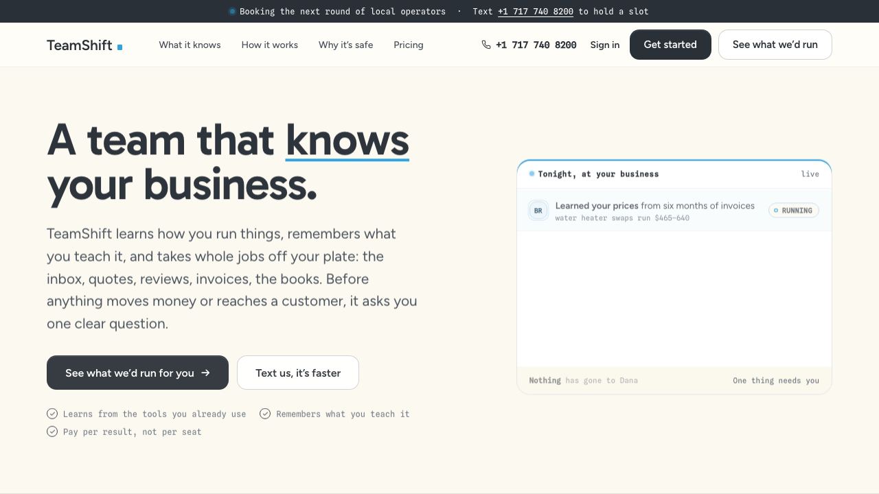 TeamShift website screenshot