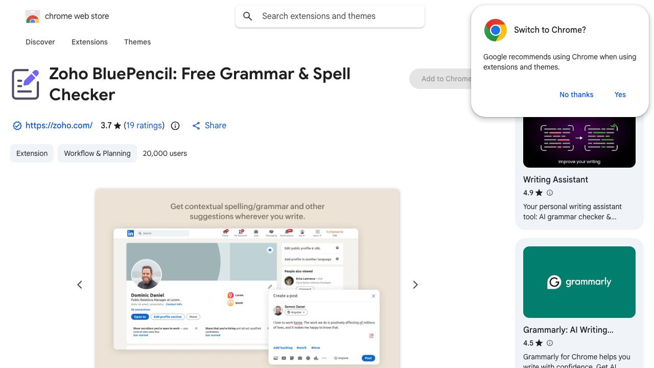 Zoho BluePencil: Free Grammar & Spell Checker 网站截图