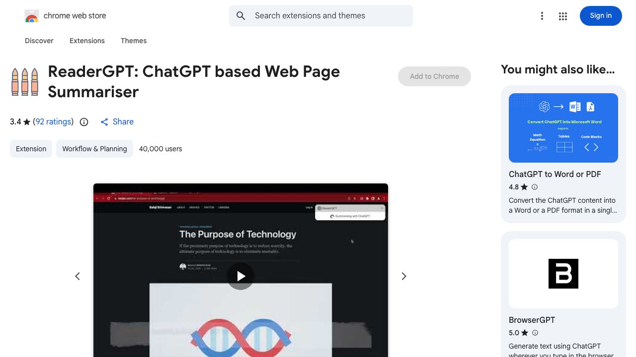 ReaderGPT: ChatGPT powered web summary website screenshot