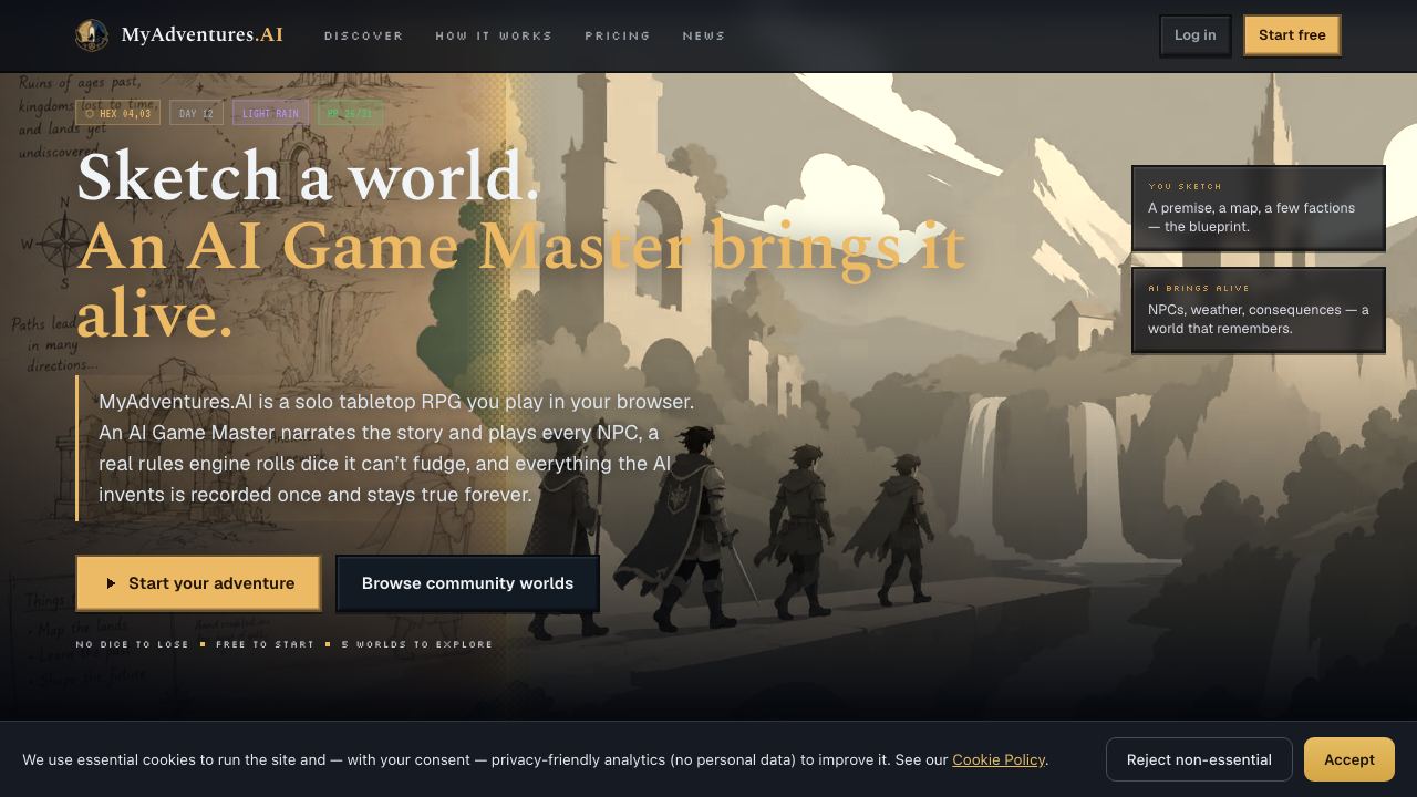 My Adventures AI website screenshot