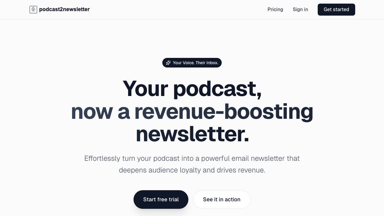 Podcast to Newsletter Generator website screenshot