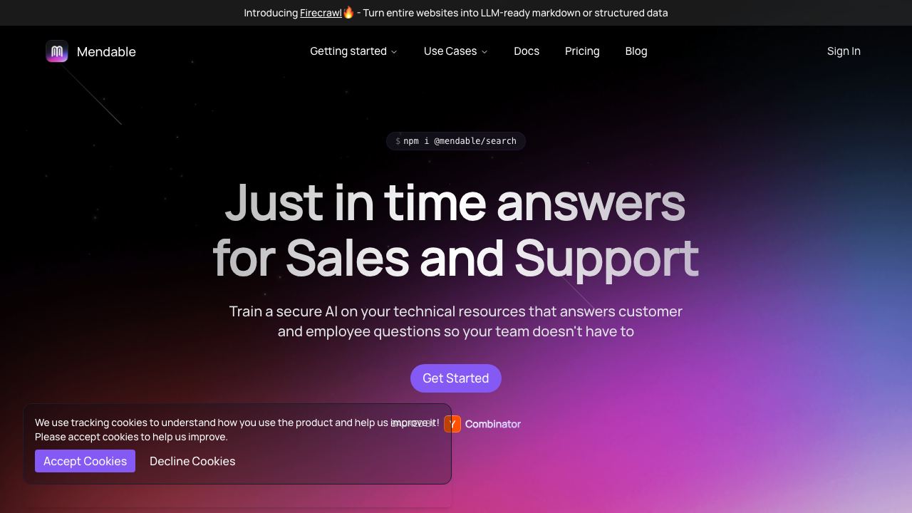 Mendable website screenshot
