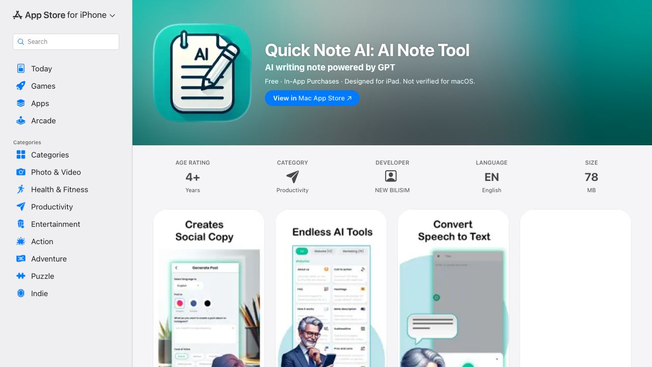Quick Note AI: AI Note Tool 网站截图