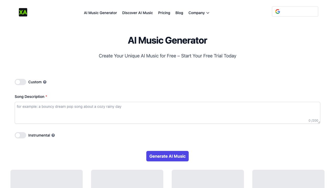 XA AI Music 网站截图