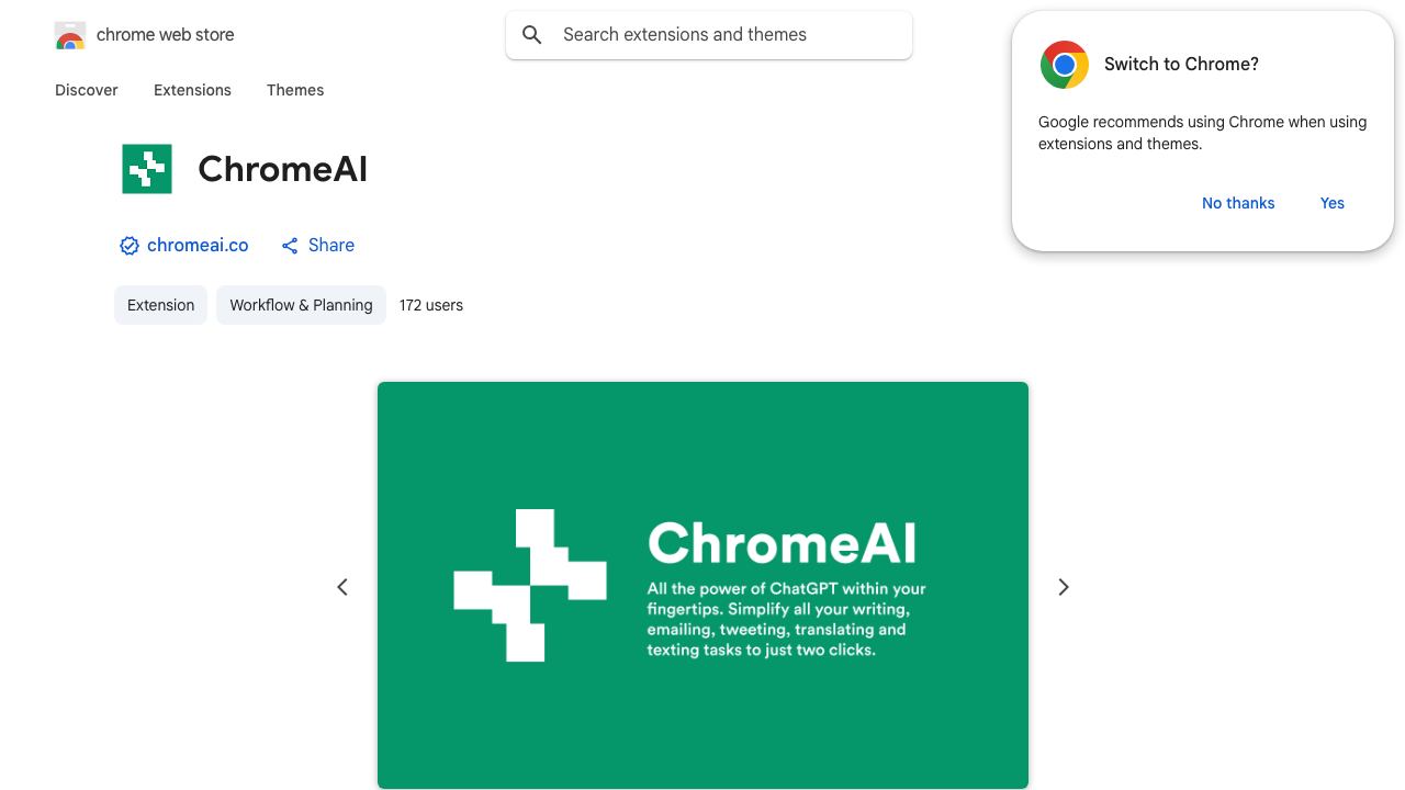 ChromeAI website screenshot