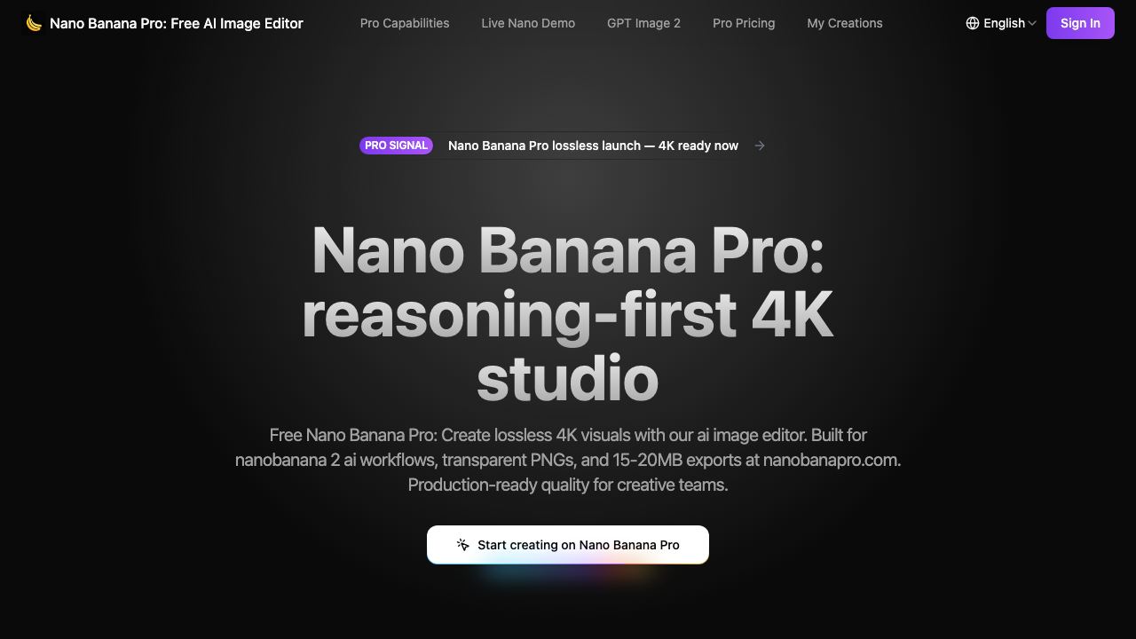 Nano Banana Pro: Free AI Image Editor - 4K Visuals in 10s 网站截图
