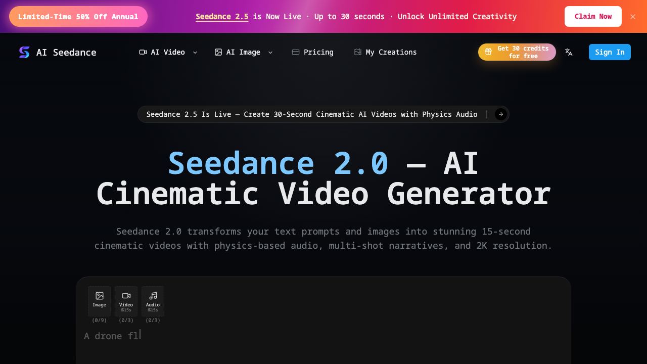 Seedance 2.0 AI -AI Video Generator 网站截图