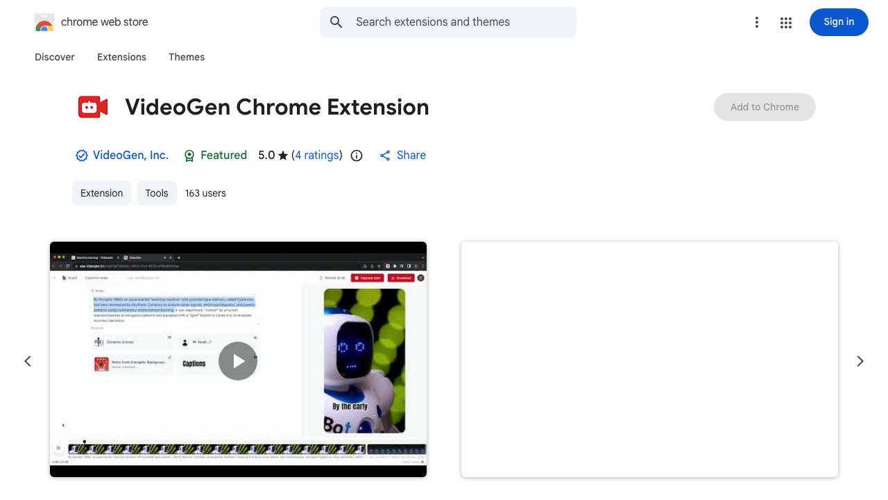 VideoGen Chrome Extension 网站截图