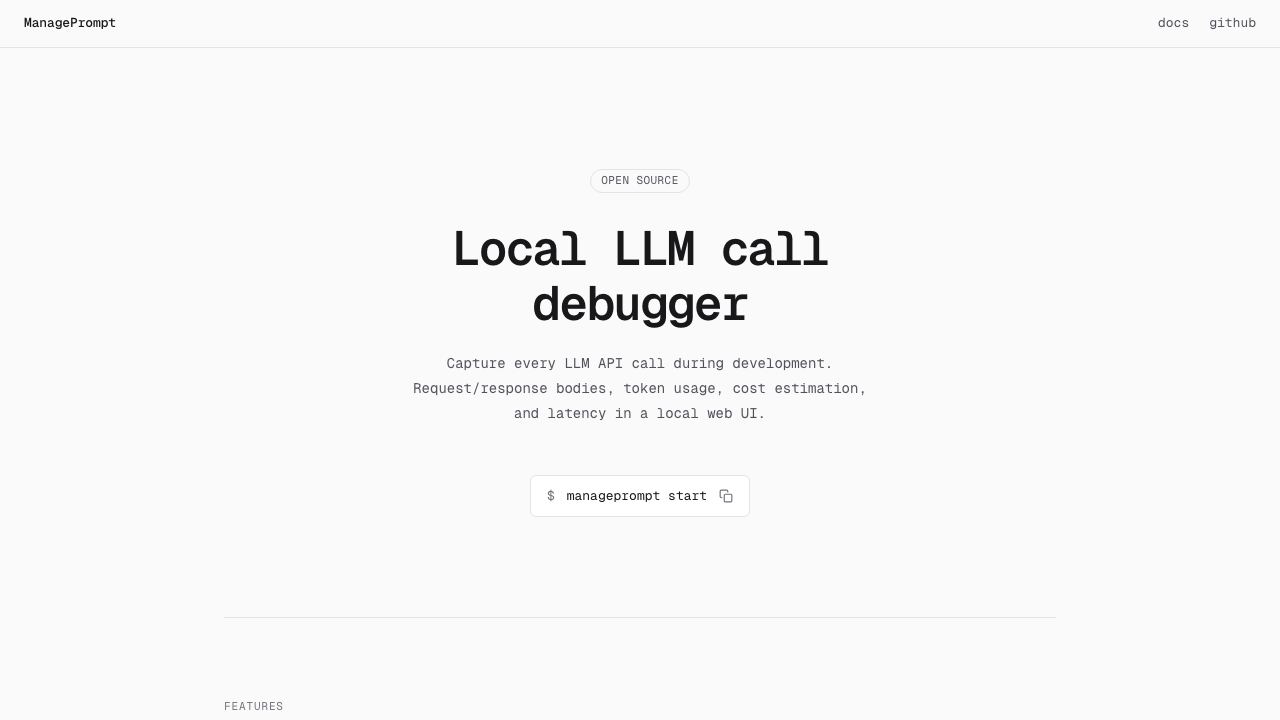 ManagePrompt website screenshot