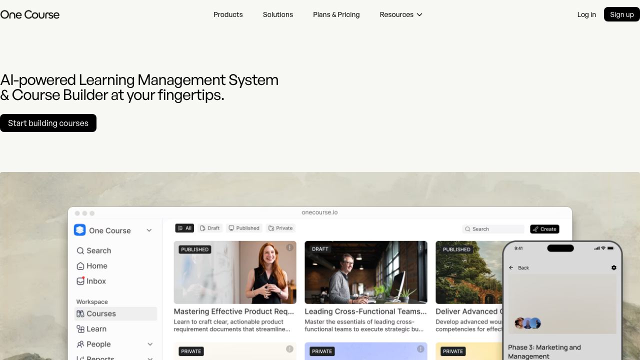 One Course website screenshot