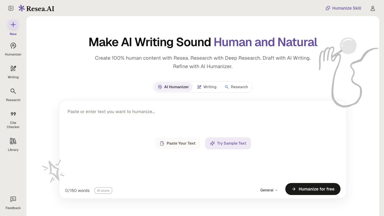Resea AI website screenshot