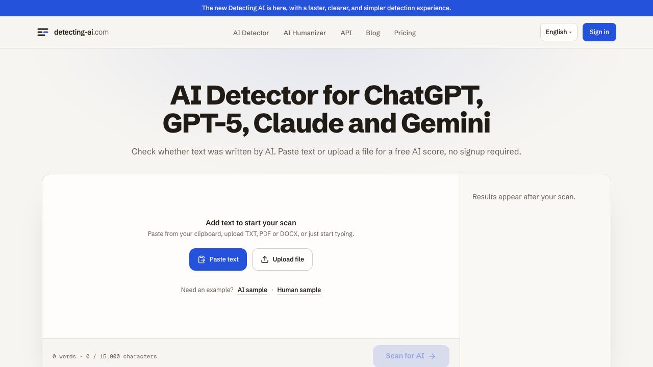 Detecting-AI.com 网站截图
