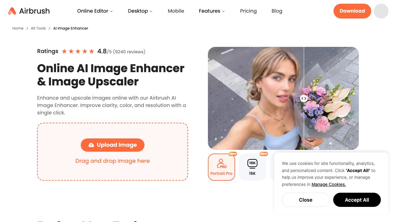 Airbrush AI Image Enhancer 网站截图