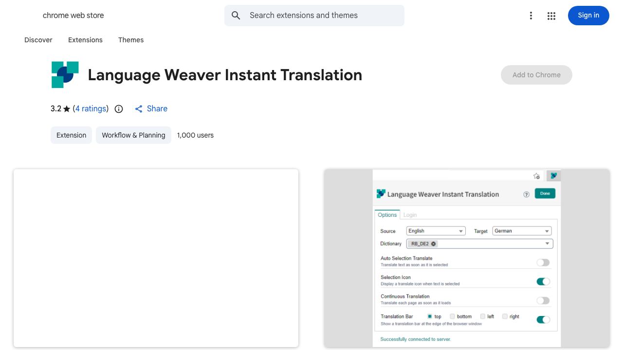 Language Weaver Instant Translation website screenshot