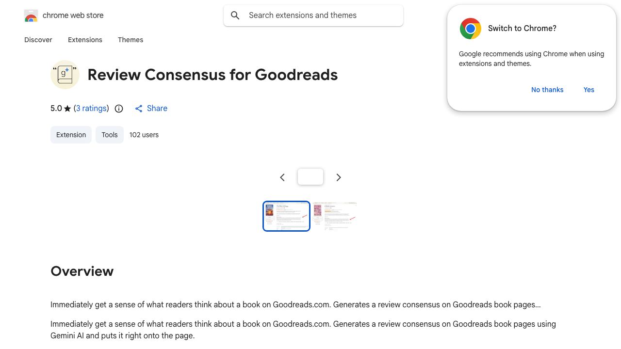 Review Consensus for Goodreads website screenshot